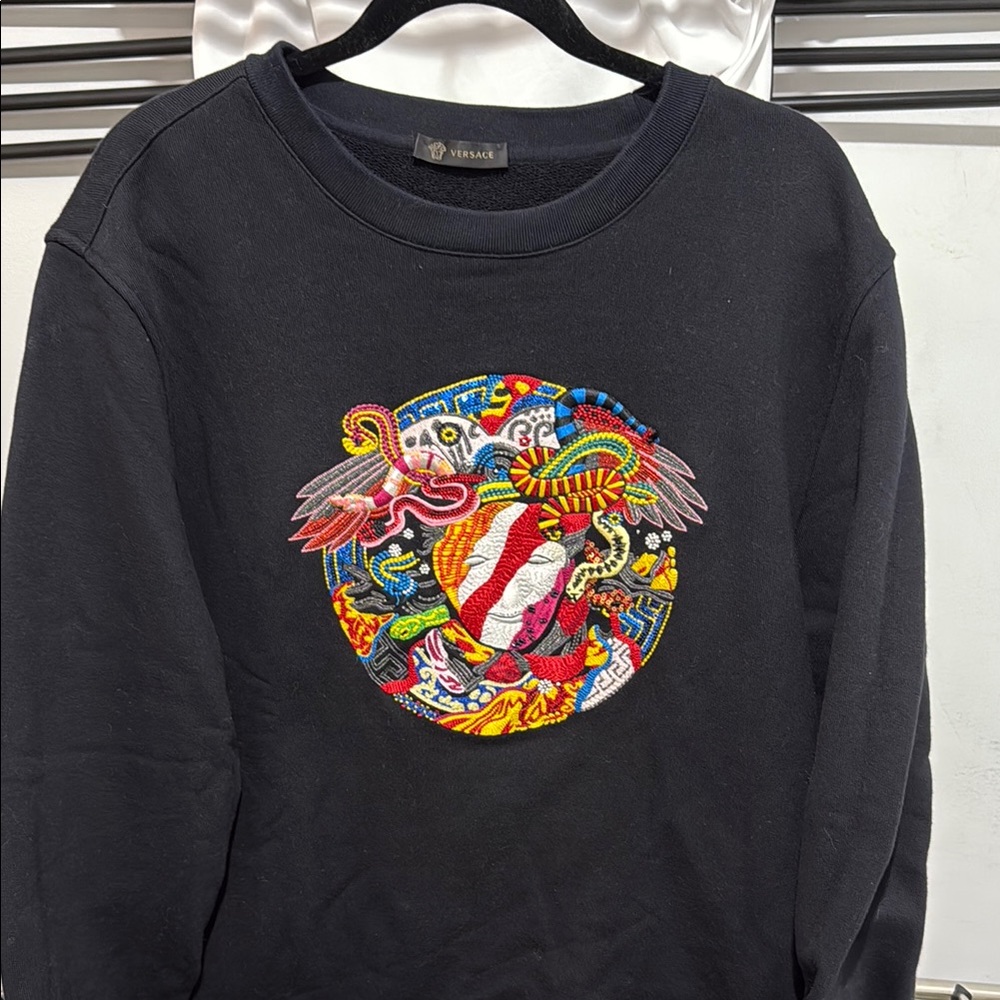 Versace Black Sweater with Colorful Embroidery